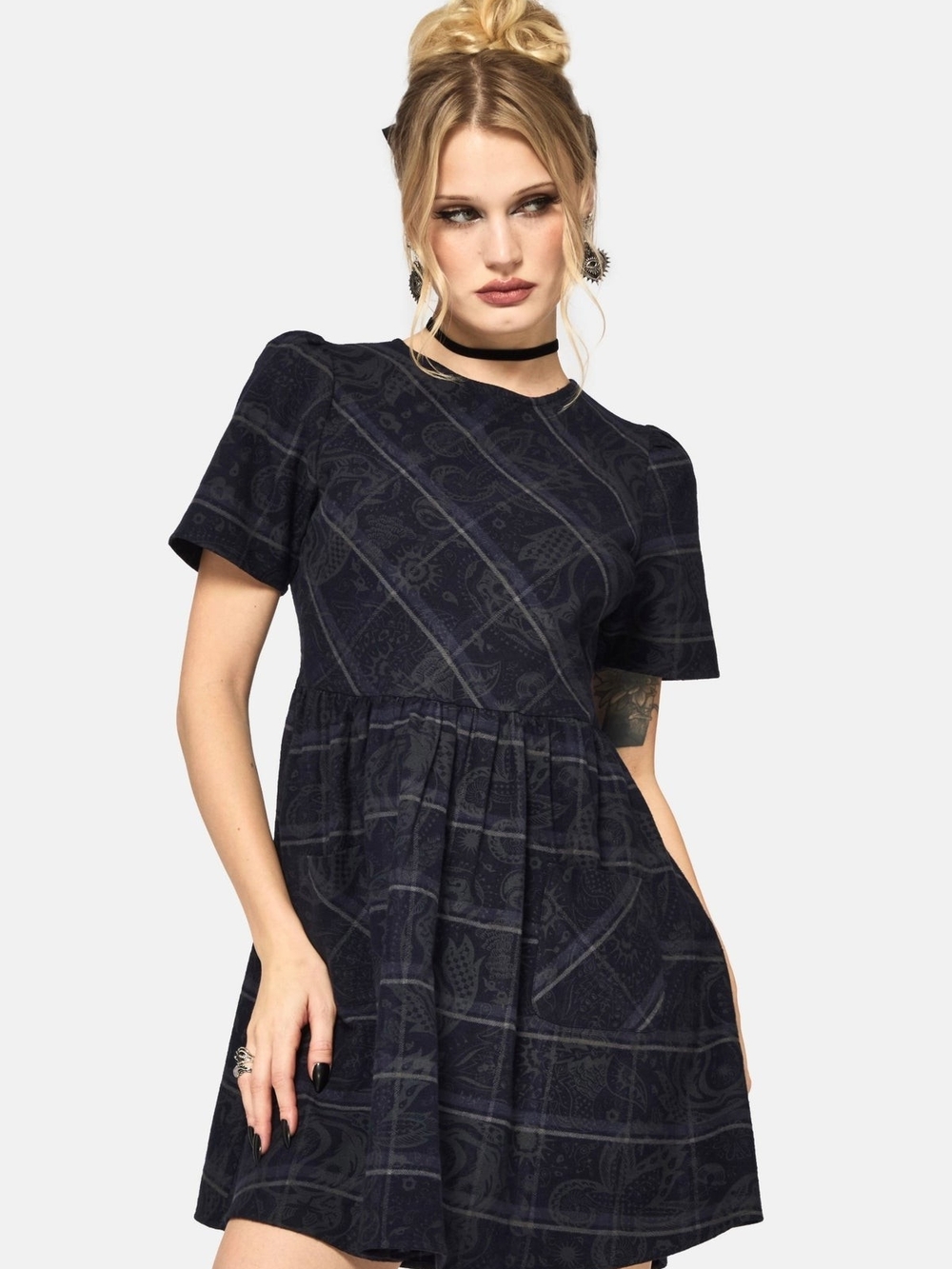 NWT Disturbia Black Patterned Short Sleeve Dress. Size 10